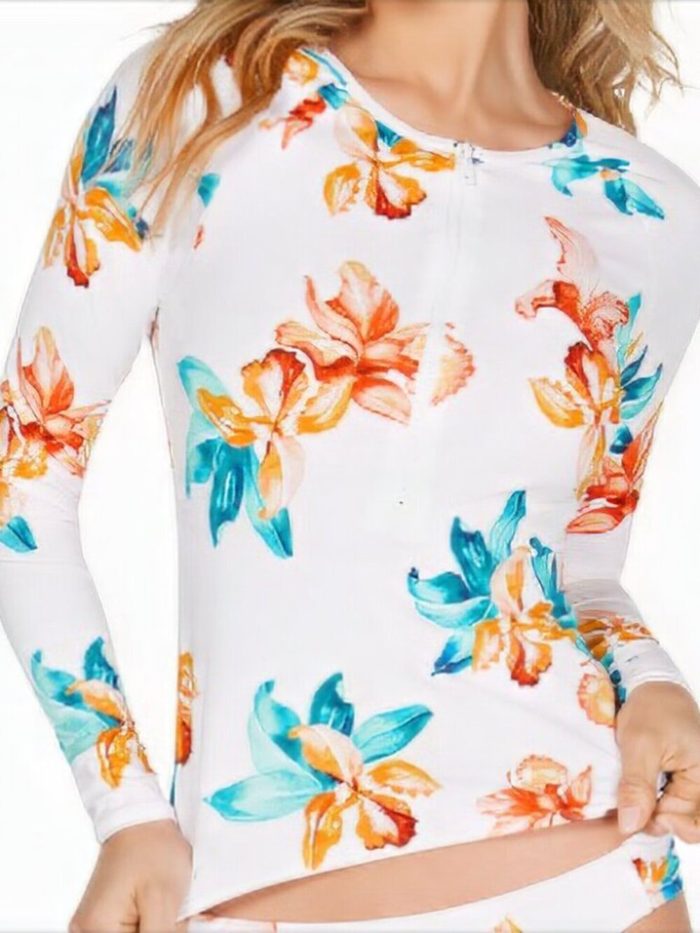 bar III Womens Iris Printed Rashguard Swimsuit